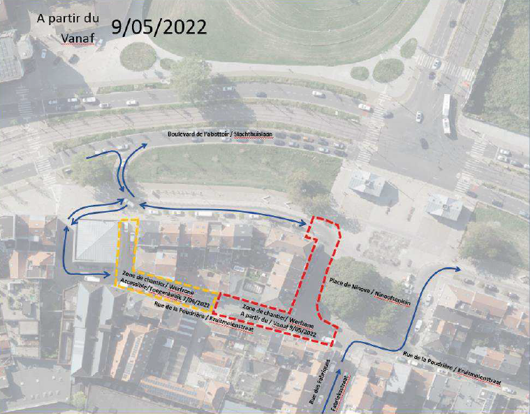 Carte et planning du chantier place de Ninove